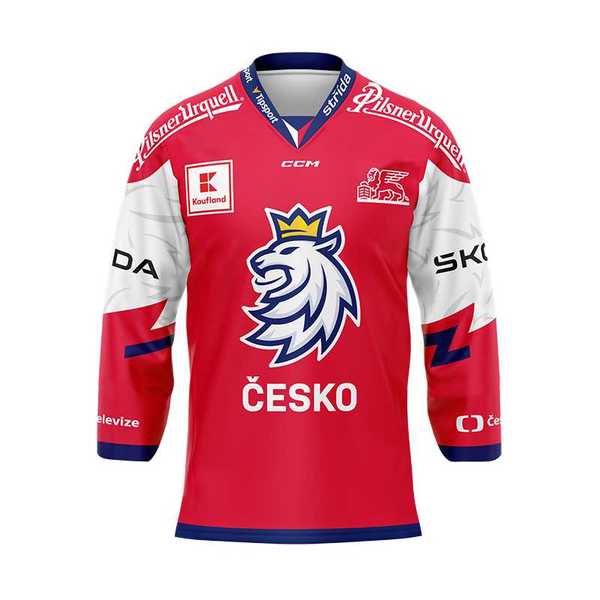 Fandres Český hokej se lvem s reklamami červený ČH