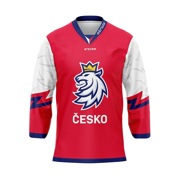Jersey with embroidery logo Czech hockey red without ads logo lion CH