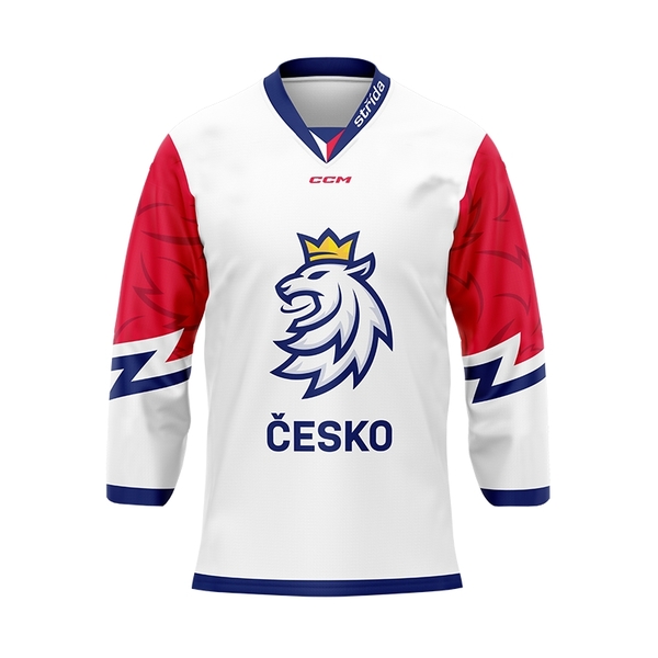 Jersey with embroidery logo Czech hockey white without ads logo lion CH