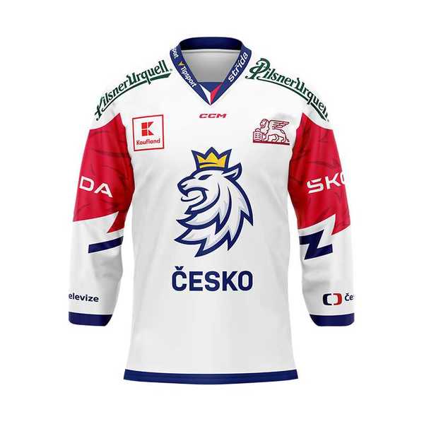 Jersey with embroidery logo Czech hockey white with ads logo lion CH