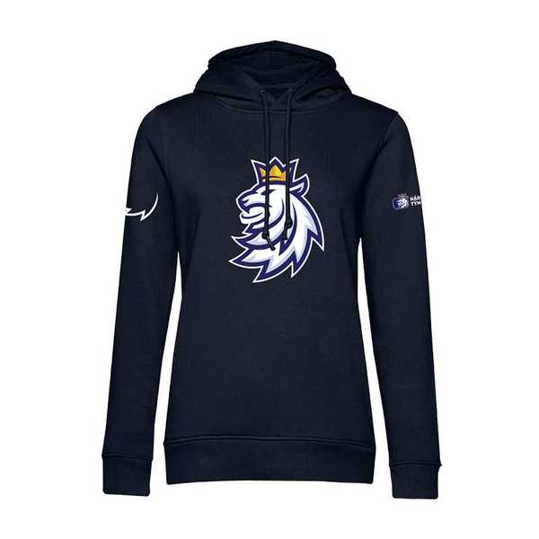 Women's hoodie organic logo lion CH navy Czech Hockey